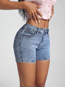 Jeanoix Alphabet Badge Stretchy Slim Fit Denim Shorts