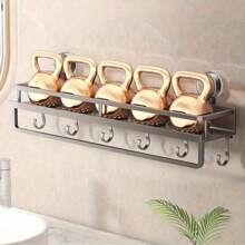 1pc Heavy Duty Rust-Proof Shower Caddy With Suction Cup - Space Saving Floating Wall Mount Rack With Towel Hooks, For Shampoo, Soap And Bathroom Accessories, Metal Design, Fits Modern Bathrooms