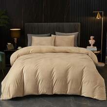DIvellow Velvet Duvet Cover Queen Set Sage Green Comforter Cover 3Pcs Ultra Soft Cover Breathable Solid Luxury Flannel Velour Duvet Cover Zipper Closure Corner Tie - 卡其色 - 查看 1