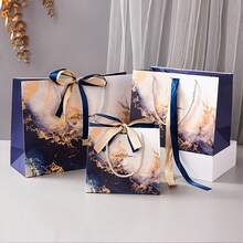 1 件海军蓝大理石纹礼品袋，适合情人礼物、生日礼物、购物袋、化妆品收纳袋、服装袋、开斋节礼品袋 - 1pcs - 查看 10
