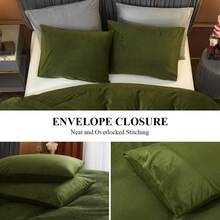 DIvellow Velvet Duvet Cover Queen Set Sage Green Comforter Cover 3Pcs Ultra Soft Cover Breathable Solid Luxury Flannel Velour Duvet Cover Zipper Closure Corner Tie - 翡翠綠 - 查看 8