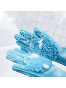 1 Pair Of Pet Grooming Gloves - Cat And Dog Bath Gloves - Silicone Material And Durable - Pet Bath And Massage - Multicolor - View 2