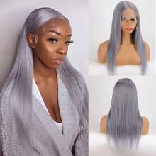 180% Density Grey Color Straight Wig 13x4 Transparent Lace Front Wigs Grey Bone Straight Human Hair Wigs Gray Brazilian Straight Hair Pre Plucked - Grey - View 5