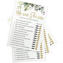 10/20/30/50 Stücke bedrucktes Partyspiel für Bridal-Shower - Er sagte, sie sagte Spiel mit lustigen Braut und Bräutigam Trivia, Aktivität für Hochzeitsdusche, botanisches Eukalyptus-Thema