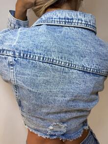 Manon Tanti 做旧水洗短款牛仔夹克 - 淺色水洗藍 - 查看 5