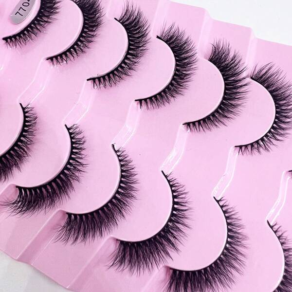 10pcs D-Curl Criss-Cross Fluffy False Eyelashes, Natural & Thick Cluster Style, Easy Application For Beginners, Suitable For Photos, Makeup, Stage, And Daily Wear, Short & Mini Black Fiber