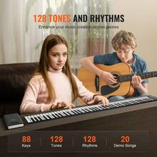 88 Keys Roll Up Keyboard Piano, 128 Rhythms, 128 Tones Portable Electric Digital Hand Roll Piano With Rechargeable Battery 2W Speaker LED Display 5 Ports MIDI Function, For Kids Beginners Adults - 128 Rhythms - 查看 3