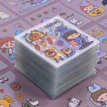 100pcs Adorable Cartoon PET Stickers, Suitable For Planners, Disposable, Square Shape, Plastic Surface Compatible, Appropriate For Ages 14 And Up