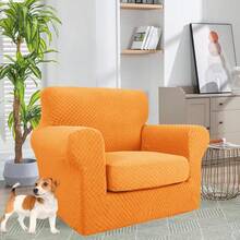 Latest Checkered 3 Pieces Couch Covers For 2 Cushion Couch High Stretch Sofa Cover With 2 Extra Large Seat Cushion Covers Anti Slip Elastic Slipcovers Light Gray 71-91 Inches 2 Cushions - Orange - View 3