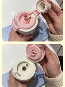 1pc 600ml Cute Cat Design Plastic Cup With Dual Straws, Leak-Proof, Large Capacity, Portable For Outdoor, Student, High-Quality Appearance, With Tea Strainer