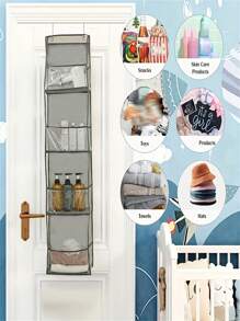 1 Set Of 4 Multi-Purpose Over The Door Storage Organizer Baskets, Ideal For Bedroom, Closet, Hang On Wall To Store Cosmetics And Miscellaneous Items