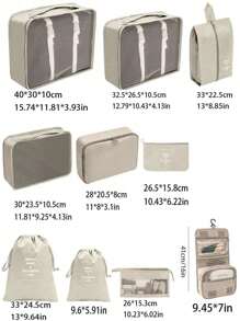 Set organisateur de voyage 9-en-1. Sacs de rangement de grande capacité, organisateurs de bagage pour vêtements, sous-vêtements, chaussures, cosmétiques, articles de toilette. Convient pour les chemises, sous-vêtements, vêtements, maquillage, rouge à lèvres, ombre à paupières, fond de teint, éponge, pinceaux, brosse à dents, dentifrice, nettoyant pour le visage, etc. Idéal pour les voyages, l'hôpital, le dortoir, l'école, les vacances, les fournitures scolaires.