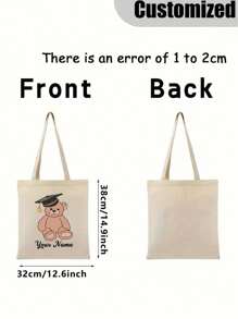 Customized Name Canvas Bag, Customizable Graduation Teddy Bear Handbag - Personalized Name, Cute Animal Design, With Graduation Cap And Diploma, Perfect Graduation Gift For Her Or Him, Personalized Handbag, Customizable Name Or Text