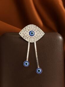 1 件复古水钻恶魔眼流苏胸针，适合全年佩戴、派对、礼物、工作 - 銀色 - 查看 1