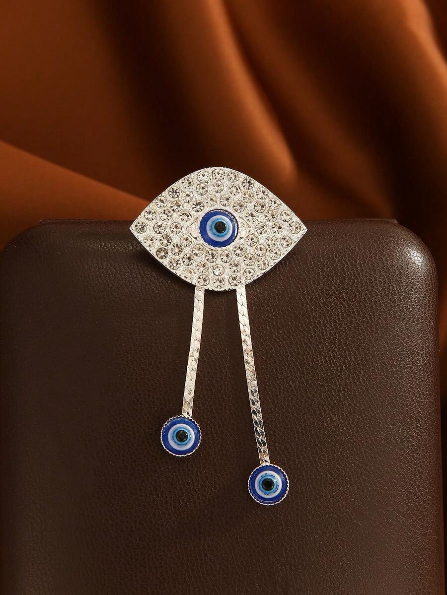 1 件复古水钻恶魔眼流苏胸针，适合全年佩戴、派对、礼物、工作 - 銀色 - 查看 1