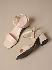 2025 New Style Teenage Prom Square Toe Strap 6cm Mid-Heel Sandals