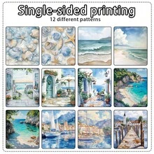 12/24/36 件海洋主题剪贴簿纸垫，5.9 * 5.9 英寸单面水彩船城镇场景海浪图案剪贴簿纸，适用于子弹日记、礼品包装、垃圾日记、贺卡、相册和 DIY 工艺品 - 彩色 - 查看 3