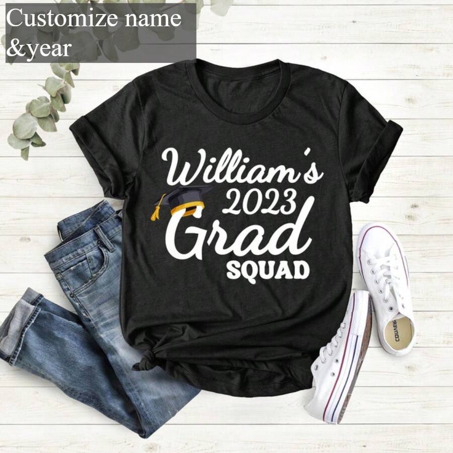 1 pieza Camiseta a juego para graduados del 2025 y familias, camiseta personalizada del grupo de graduados, camiseta de la clase/familia de 2025, camiseta a juego para familia - Negro - Ver 1