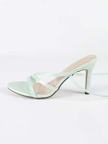 女士尖头金属 T 型带高跟凉鞋，性感时尚派对闪光金色高跟鞋 - 薄荷綠 - 查看 7