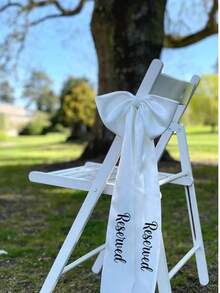 Cinta personalizada elegante para silla de boda, emblema conmemorativo de boda, emblema de tela de boda, cinta para silla reservada (ancho del moño 25 cm, ancho de la cinta 10 cm) - Multicolor - Ver 5