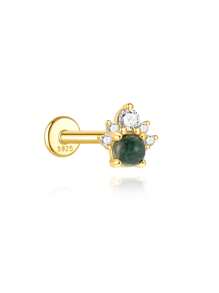 1 Stück Natürlicher Moos-Achat Ohrringe für Frauen|925 Sterling Silber Hypoallergen Schmuck|Vintage leichtgewichtige flache Knorpelohrstecker für den täglichen Gebrauch|Ohrnadeldurchmesser: 1,2 mm
