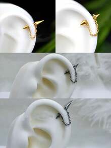 1PC Spiked Helix Piercing Rivet Earring With Detachable Chain Golden Stainless Steel Ear Piercing Punk Jewelry Cartilage Lobe