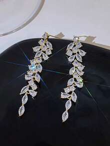 1 对奢华水钻叶子设计吊坠耳环，适合女士佩戴，优雅精致，适合舞会、宴会、派对、婚礼
