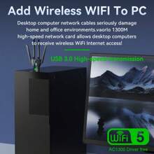KZ Dual-Band 2.4G 5.8Ghz USB 3.0 High-Speed WIFI USB Network Card Adapter Wireless USB 1300Mbps WiFi Adapter With 4 Antennas ,Wireless WiFi Receiver Suitable For Desktop Laptop Wireless Network Card No Driver Required Strong Signal Multi-Point Connection Support Windows XP/Windows7/8/8.1/10/11