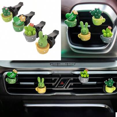 1pc/4pcs Adorable Decorative Cactus LOVE Air Freshener, Vent Clip Interior Accessories, Car Scent Freshener Perfume Aromatherapy Clip, Cute Gift For Valentine