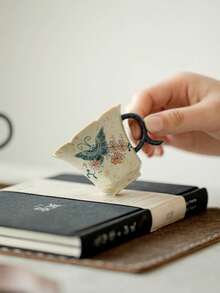 1 件蝴蝶花马克杯，陶瓷（蓝玛瑙）材质，奢华复古手绘花边手柄杯，适用于阿拉伯咖啡、中东茶、土耳其咖啡、下午茶，返校礼物