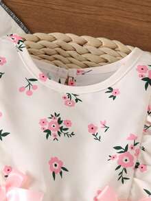 可爱女婴夏季漂亮婴儿夏季休闲无袖圆领荷叶边下摆蝴蝶结印花连衣裙，纽扣后背设计 - 白色 - 查看 3