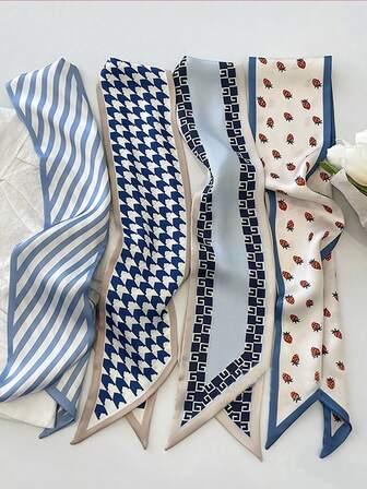 4-pack blå pannband - 4 stilar sidenhårsjal för kvinnor | Fest, bröllop, bohemiska accessoarer turbanpannband svettband mode håraccessoarer klassiska hårband, hårband höst vinter för semesterkläder kvinna kvinnor bandanas mjuk huvudbonad