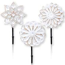 3 Pcs Wood Farmhouse Flower Decorative Coat Hooks, Distressed Vintage Wall Hooks With Screws, White Decoration For Key - Multicolor - View 1