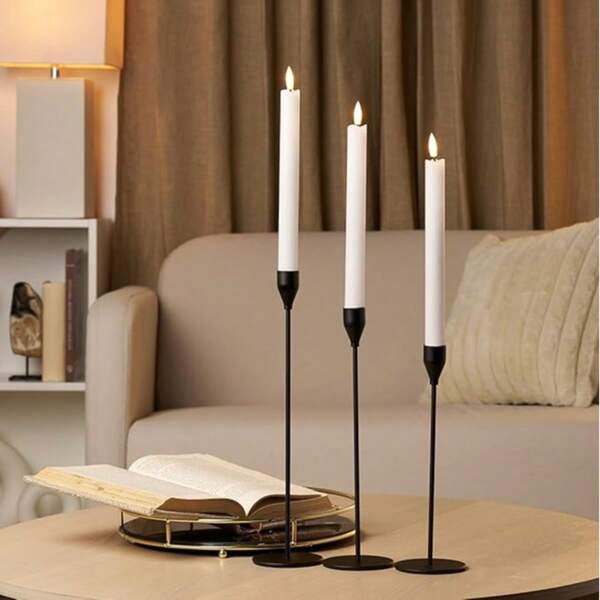 3pcs/30pcs Set Cone Candle Holders, Black, Silver, Rose Gold, Gold Metal Candle Stands Suitable For Weddings, Parties, Fit Candles & LED Candles 0.75 Inch Thick Home Decor Halloween Decor Fall Decor Room Decor