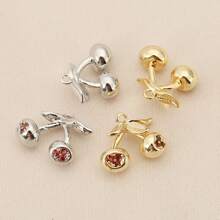 3 pièces d'accessoires semi-finis en DIY faits à la main : pendentif cerise de petite taille, plaqué cuivre 18 carats avec zircone rouge. Utilisables pour fabriquer des boucles d'oreilles, colliers et pendentifs