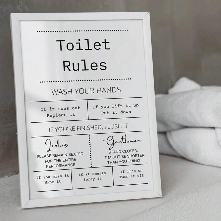 1 pieza Regalo Moderno en blanco y negro Divertido Desnudo Reglas del baño Cita Obras de arte Lienzo de pared Carteles para baño Decoración del hogar Sin marco - Multicolor - Ver 1