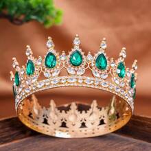 1 Stück eleganter Barock-Stil Diamant Tiara, luxuriöse Prinzessinnenkrone, glänzender runder Haarreif für Frauen, exquisites Hochzeits-Haaraccessoire, nicht waschbar, Schmuck für besondere Anlässe