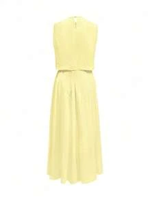 Set de 2 piezas de top sin mangas de unicolor + falda A-line casual suelta con decoración de botones delanteros para mujer, conjunto de verano