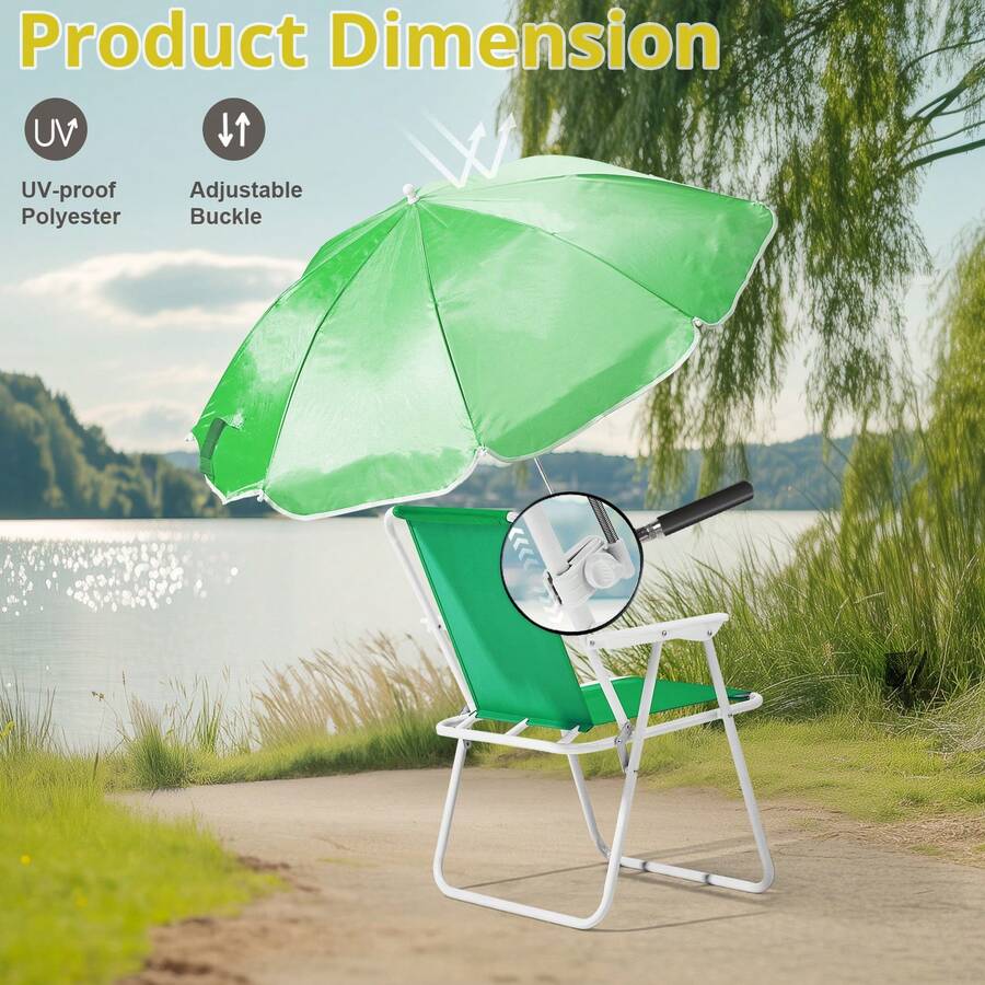 Folding Beach Chair With Umbrella For Adults, Outdoor Chairs, Folding Chairs, Lightweight Porable Camping Chair With 265lbs Capacity For Travel Picnic Concert & Outdoor Activities, Pink - màu xanh lá - Xem 1