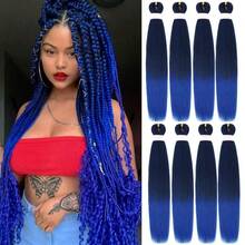 Ombre Pre Stretched Braiding Hair 30 Inch 8 Packs Synthetic Crochet Braids Hot Water Setting Professional Soft Texture Synthetic Hair Extensions 30 Inch 1B 27 - 1B/Biru (Hitam ke Biru) - View 1