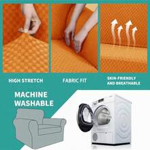 Latest Checkered 3 Pieces Couch Covers For 2 Cushion Couch High Stretch Sofa Cover With 2 Extra Large Seat Cushion Covers Anti Slip Elastic Slipcovers Light Gray 71-91 Inches 2 Cushions - Orange - View 4