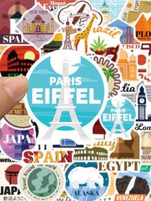 50/65 piezas Pegatinas de viajes alrededor del mundo, pegatinas de vinilo de países y ciudades del mundo, diseño de mapa de viajes, resistentes al agua, para decoración escolar, suministros de maestros, recompensas de comportamiento y decoración DIY - Multicolor - Ver 9