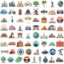 50/65 piezas Pegatinas de viajes alrededor del mundo, pegatinas de vinilo de países y ciudades del mundo, diseño de mapa de viajes, resistentes al agua, para decoración escolar, suministros de maestros, recompensas de comportamiento y decoración DIY - Multicolor - Ver 14