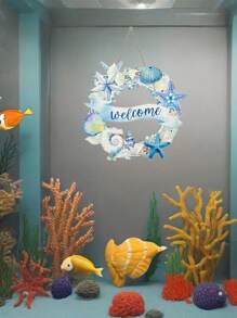 Ocean Themed Decorative Wooden Wall Hanging - 20*20*0.5cm, Starfish And Shell Elements Decor, Create Warm Coastal Atmosphere, Perfect Summer Decoration