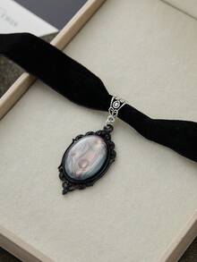 Eterna Glow 1PC Handmade Black Velvet Vintage Collar Necklace, Gothic Style Halloween Gift - Red - View 11