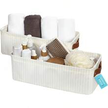 OrganiHaus Fabric Storage Bins Shelves 15x11 Inches 3 Pack, Decorative Closet Baskets With Handles, Large Cube Storage Bins Clothes, Toys, Nursery & Home Organization - - White Striped Brown - View 10