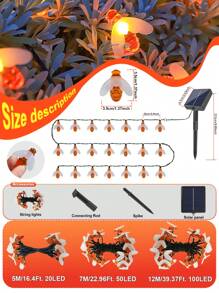 1 pieza Luces solares para exteriores, diseño de abeja, 8 modos, 100/50/20 luces de hadas solares de LED, para jardín, patio, árbol, fiesta, boda, regreso a clases, Halloween, Acción de Gracias, Navidad y celebraciones.