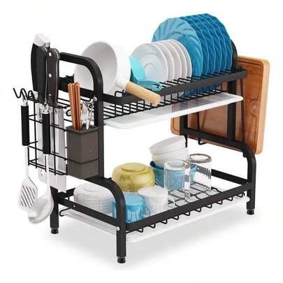 Escorredor De Louça Inox Com Porta Pratos Talheres Modular Cor Preto