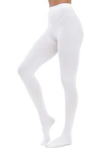 半双装女士80D纯白色连裤袜，舒适简约 - 白色 - 查看 2