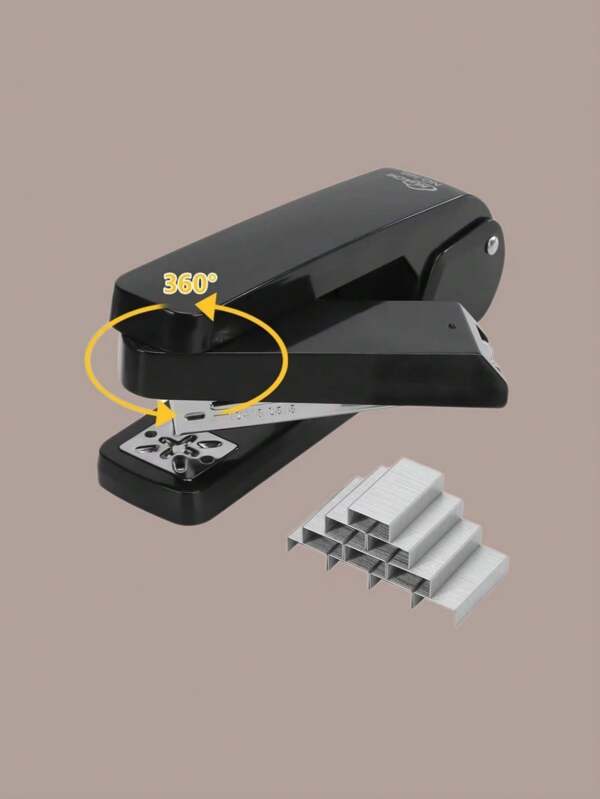 1 Piece Of Black Stapler With 360 Degree Rotating, A Time-Saving And Labor-Saving Stapler, Suitable For Business Office Supplies, Manual DIY, Can Bind Multiple Sheets Of Paper At A Time,Back To School,School Supplies